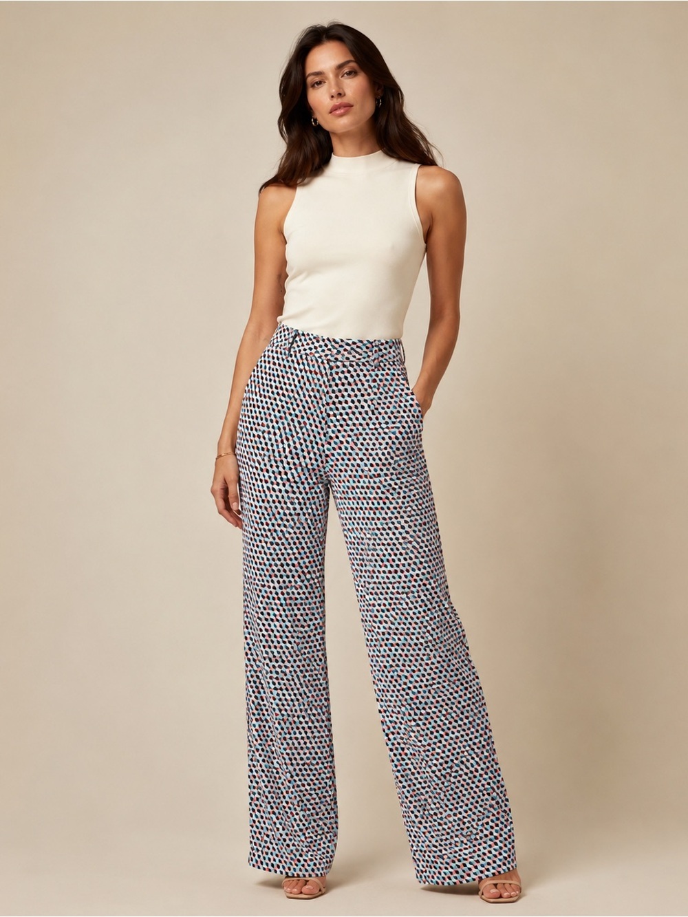 Fairway & Greene Blue Multi Geo Wide-Leg Pull-On Pants
